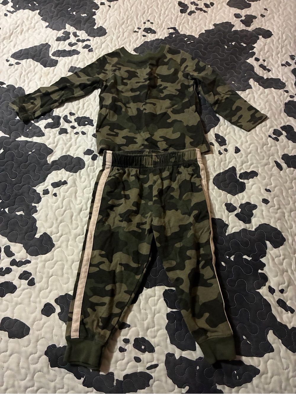 Olive Green Camo Jogger Pants with Tan Side Stripe